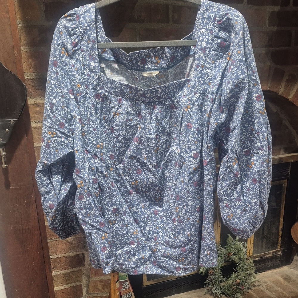 a.n.a Blue Floral Blouse